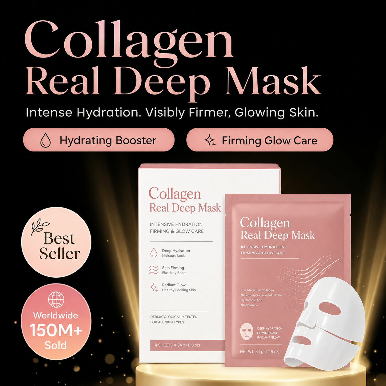 🔥3–4 hours of care - Collagen Real Deep Mask (4 Masks per Pack)